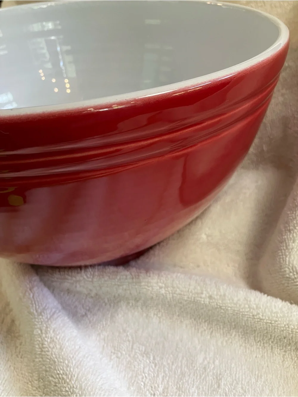 Vintage Emile Henry large red ceramic mixing bowl (model 6574), made in France